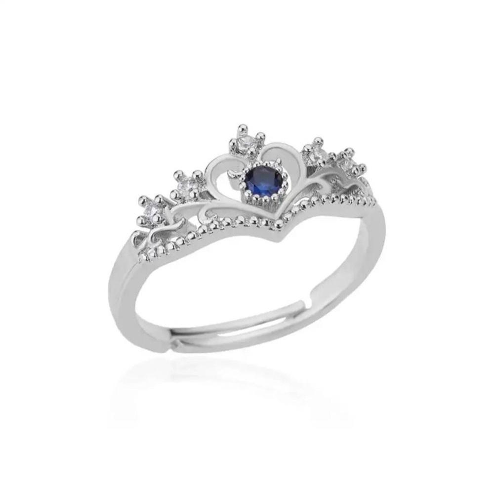 Adjustable Heart Ring with blue stone Stainless Steel